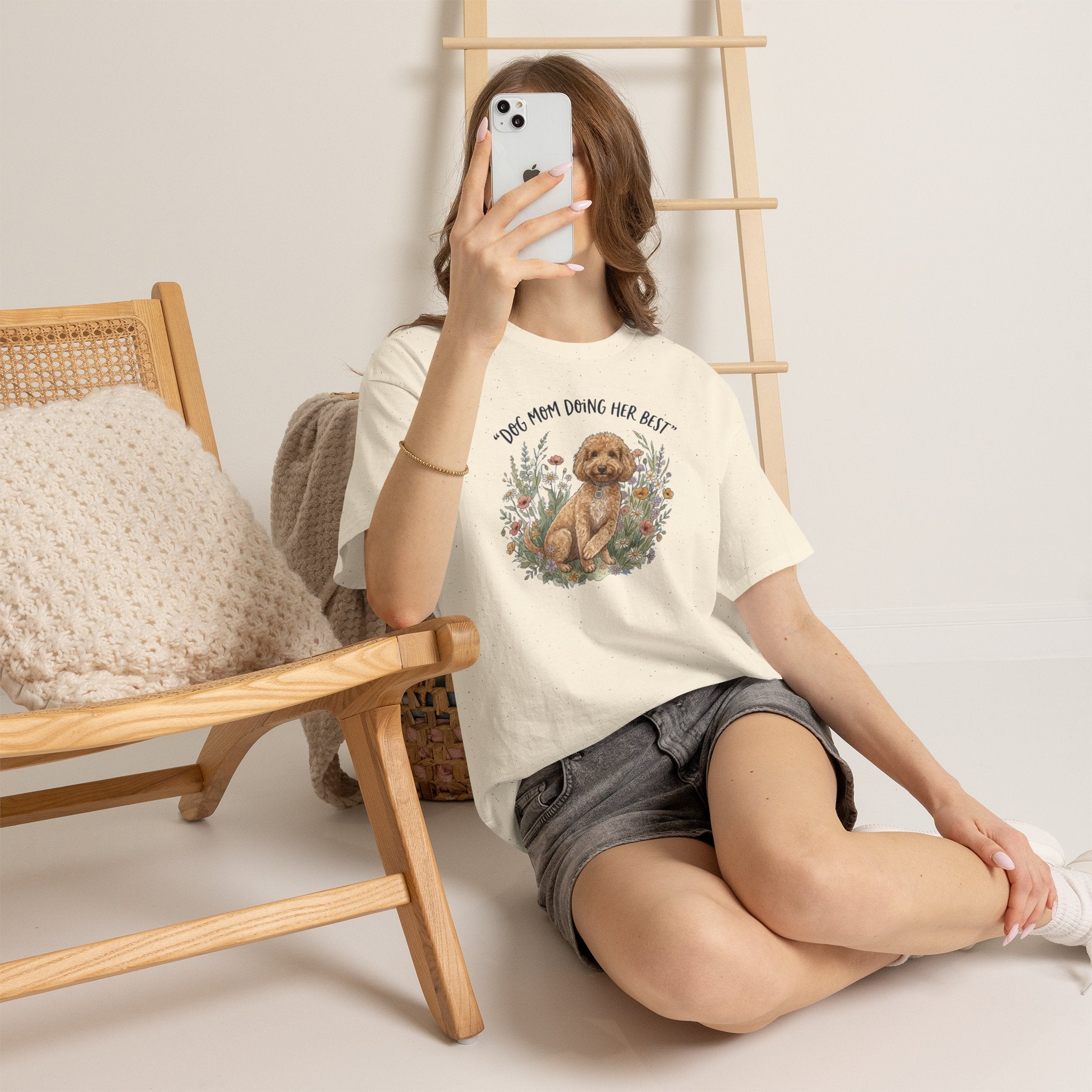Dog Mom Tee — "Dog Mom Doing Her Best" Floral Goldendoodle Shirt