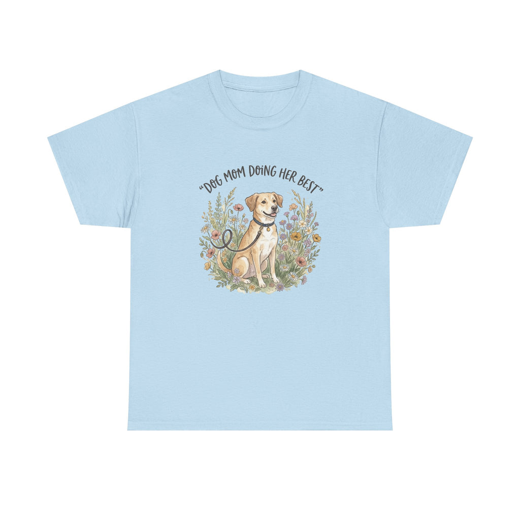 Dog Mom Tee — "Dog Mom Doing Her Best" Floral Labrador Shirt