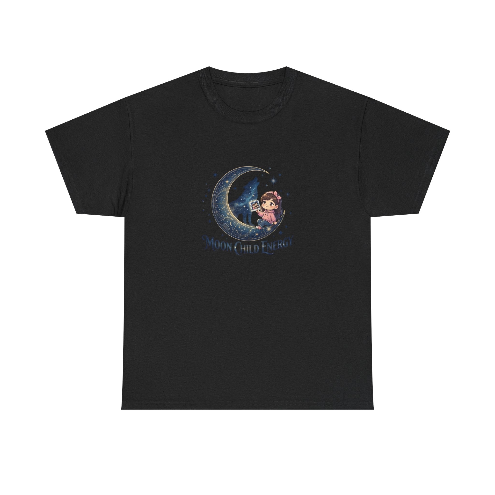 Moon Child Energy T-Shirt — Cute Wolf & Moon Graphic Tee
