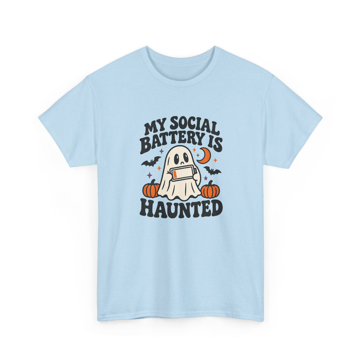 Funny Halloween T-Shirt - My Social Battery's Haunted Ghost Tee | Introvert Gift