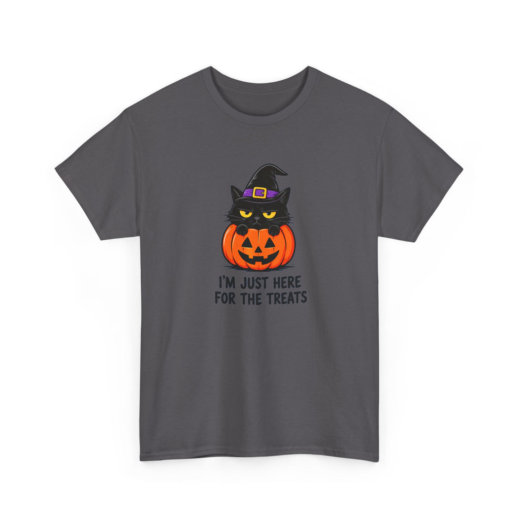 Halloween Cat T-Shirt – I’m Just Here For The Treats Pumpkin Witch Tee