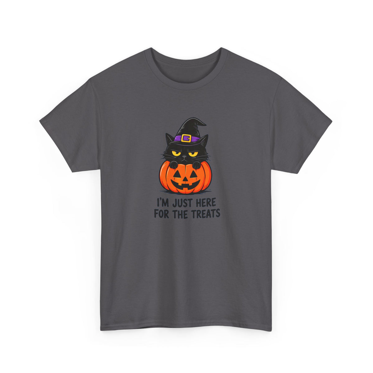Halloween Cat T-Shirt – I’m Just Here For The Treats Pumpkin Witch Tee