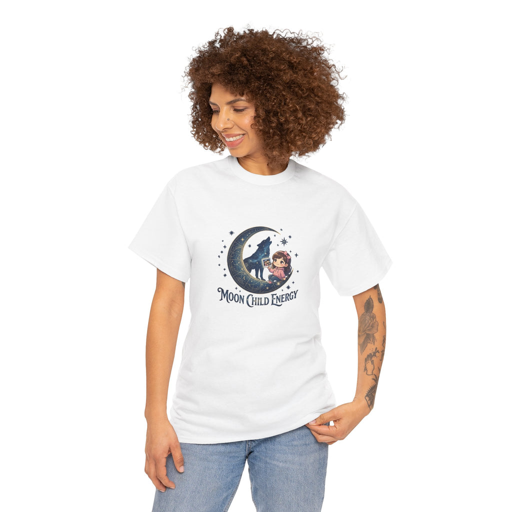 Moon Child Energy T-Shirt — Cute Wolf & Moon Graphic Tee