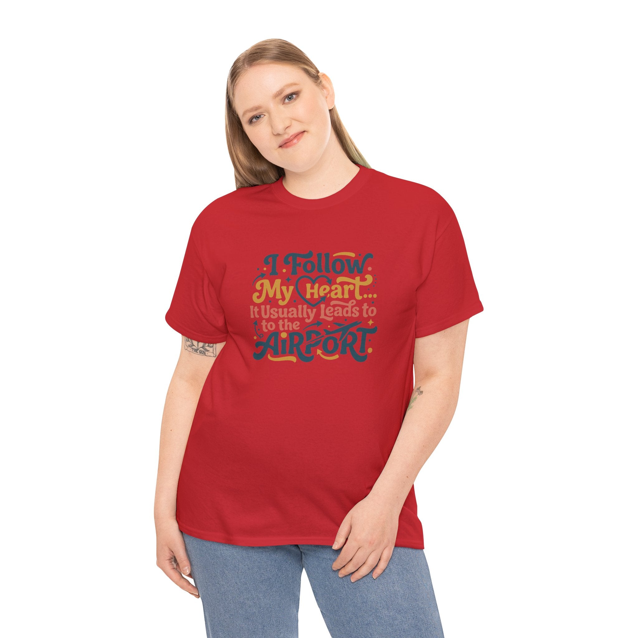 I Follow My Heart… It Usually Leads to the Airport T-Shirt | Funny Travel Shirt for Wanderlust Travelers