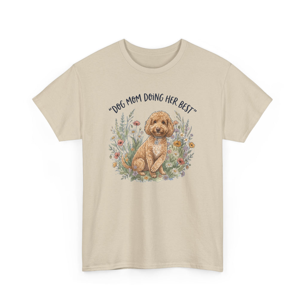 Dog Mom Tee — "Dog Mom Doing Her Best" Floral Goldendoodle Shirt