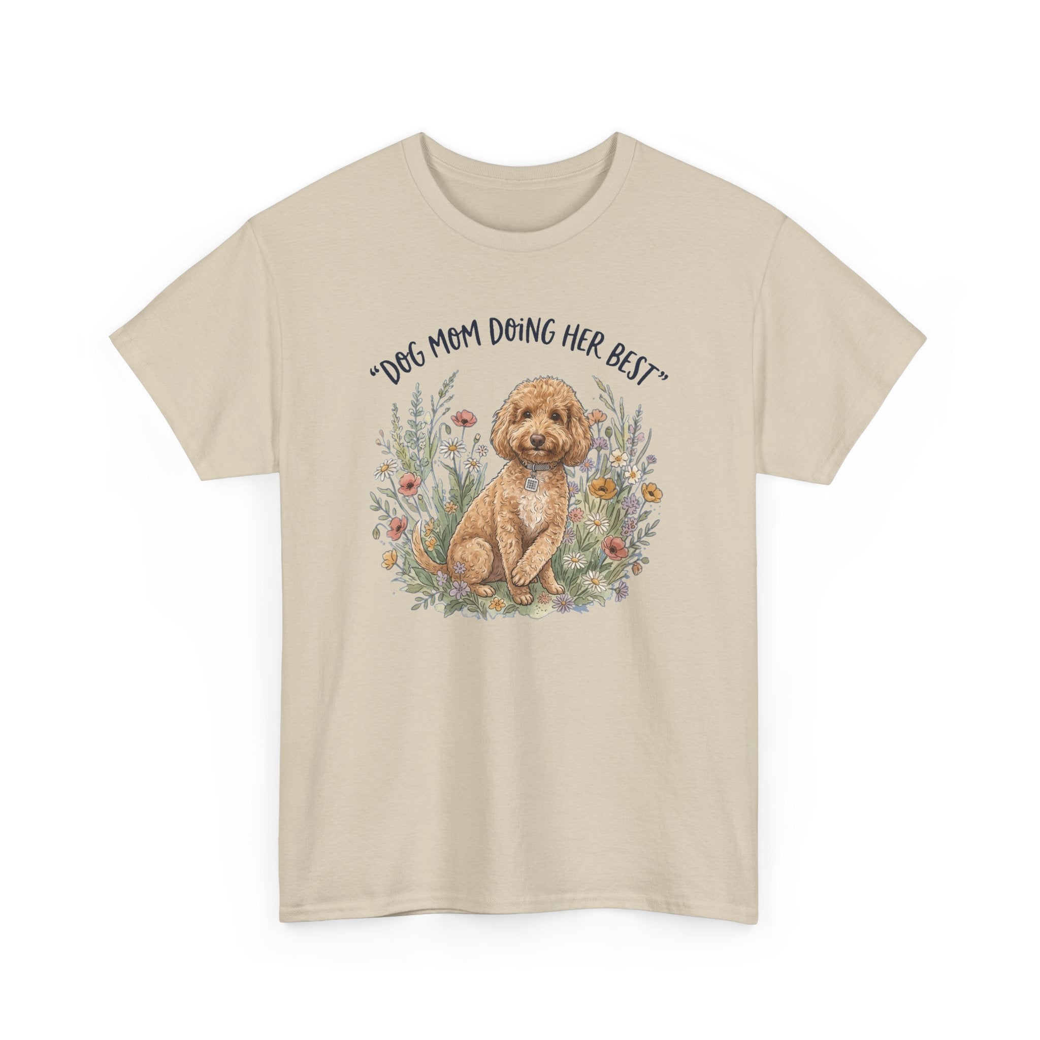 Dog Mom Tee — "Dog Mom Doing Her Best" Floral Goldendoodle Shirt