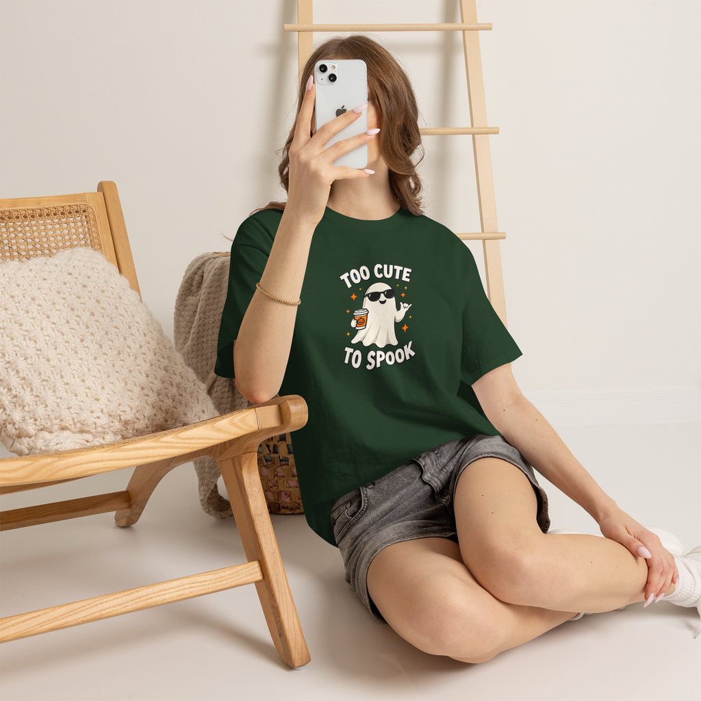Too Cute To Spook Halloween Shirt – Ghost Coffee Cup Tee | Cute Fall Gift