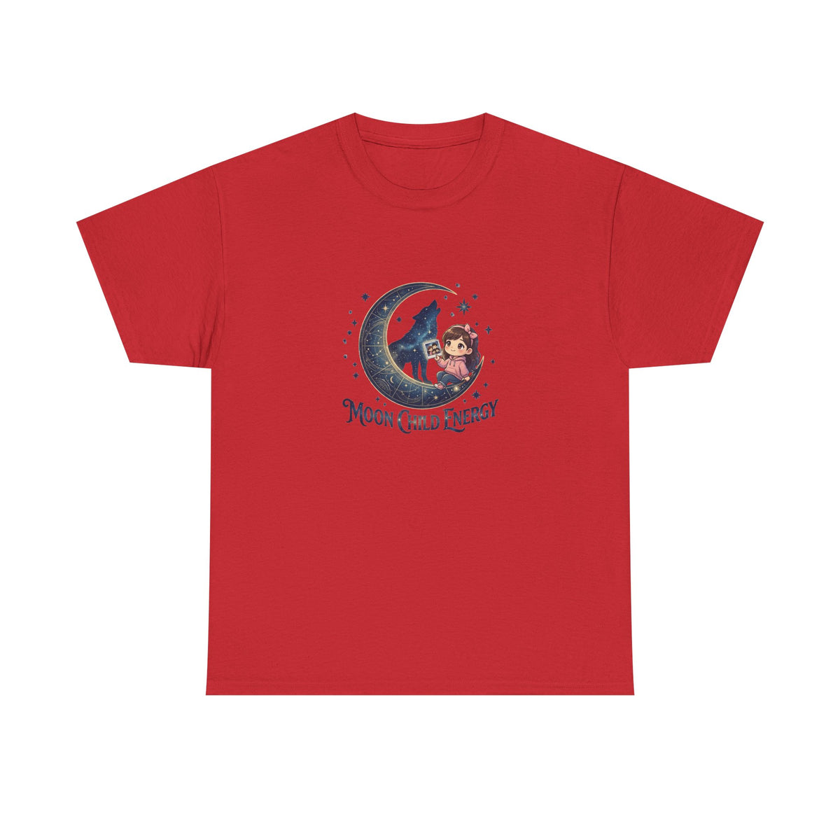 Moon Child Energy T-Shirt — Cute Wolf & Moon Graphic Tee