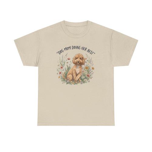 Dog Mom Tee — "Dog Mom Doing Her Best" Floral Goldendoodle Shirt