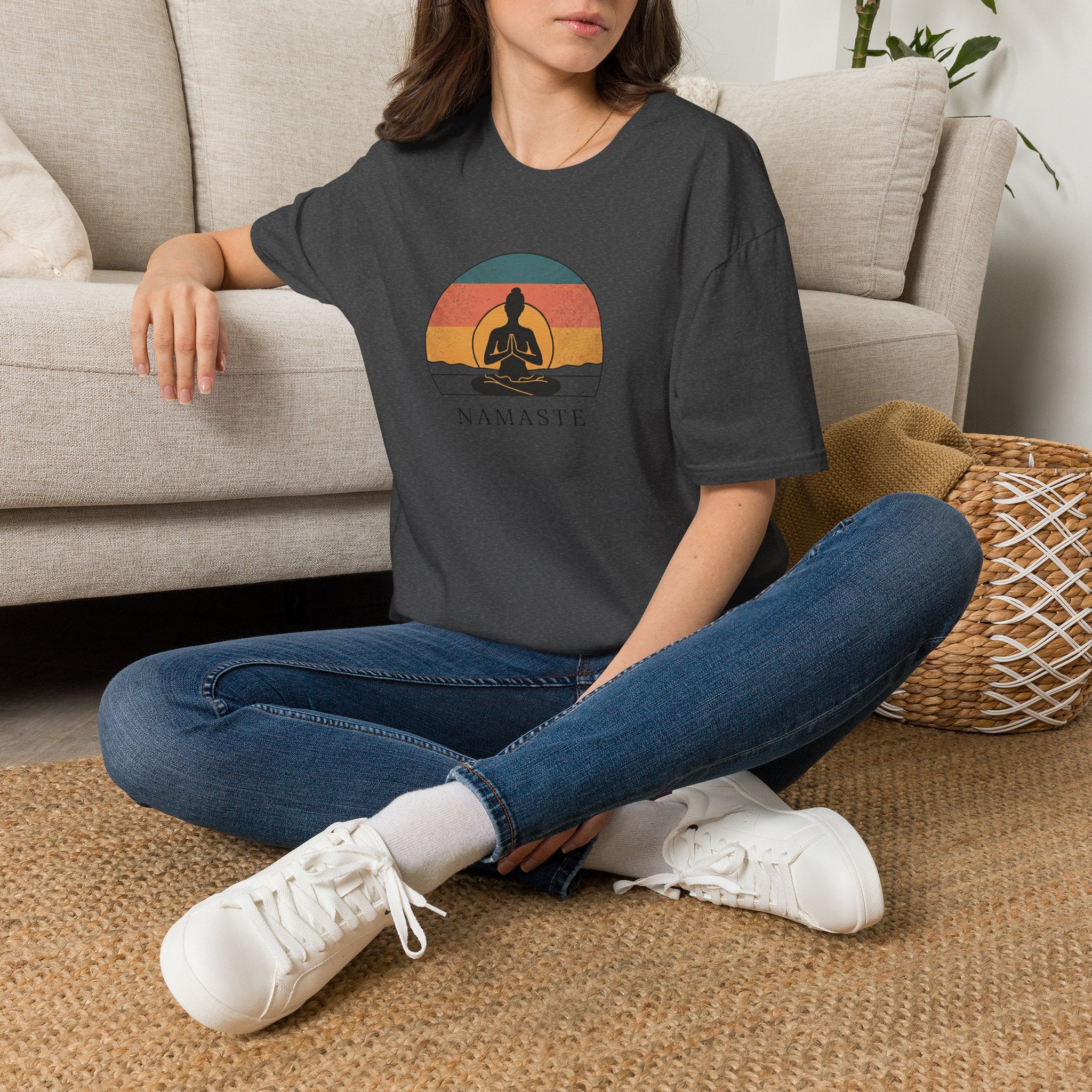 Namaste Yoga T-Shirt — Vintage Sunset Meditation Tee