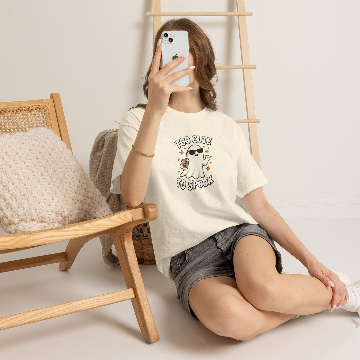 Too Cute To Spook Halloween Shirt – Ghost Coffee Cup Tee | Cute Fall Gift