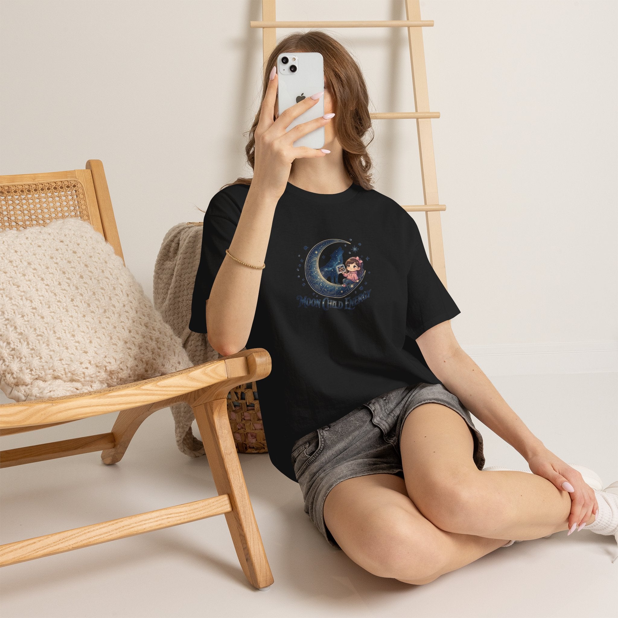 Moon Child Energy T-Shirt — Cute Wolf & Moon Graphic Tee