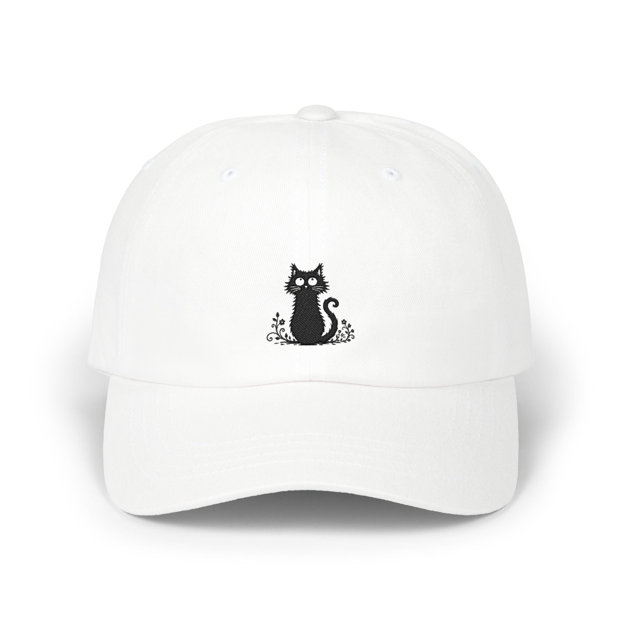 Embroidered Black Cat Dad Cap — Minimal Cute Cat Hat