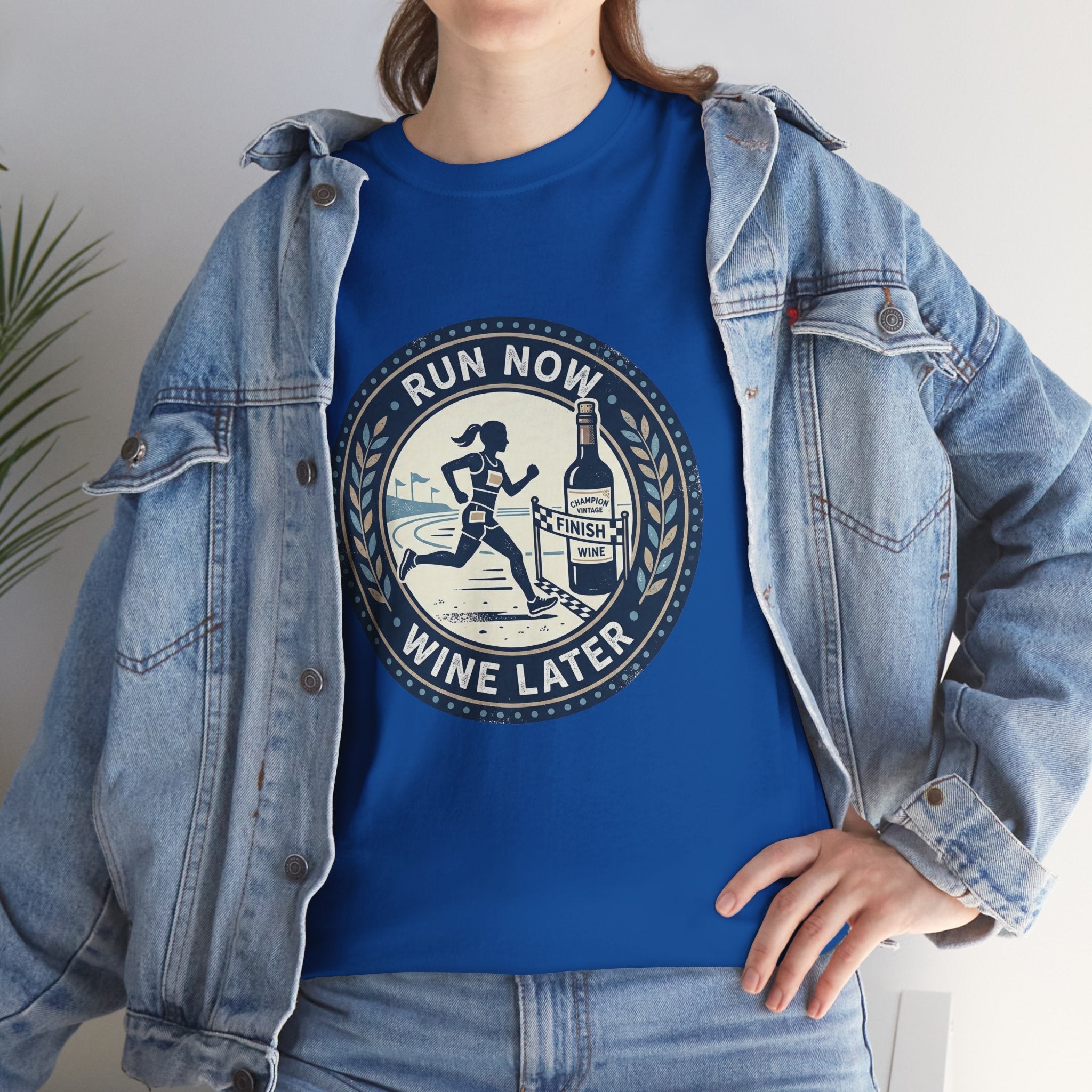 Run Now Wine Later T-Shirt — Funny Runner Wine Shirt for Runners & Wine Lovers