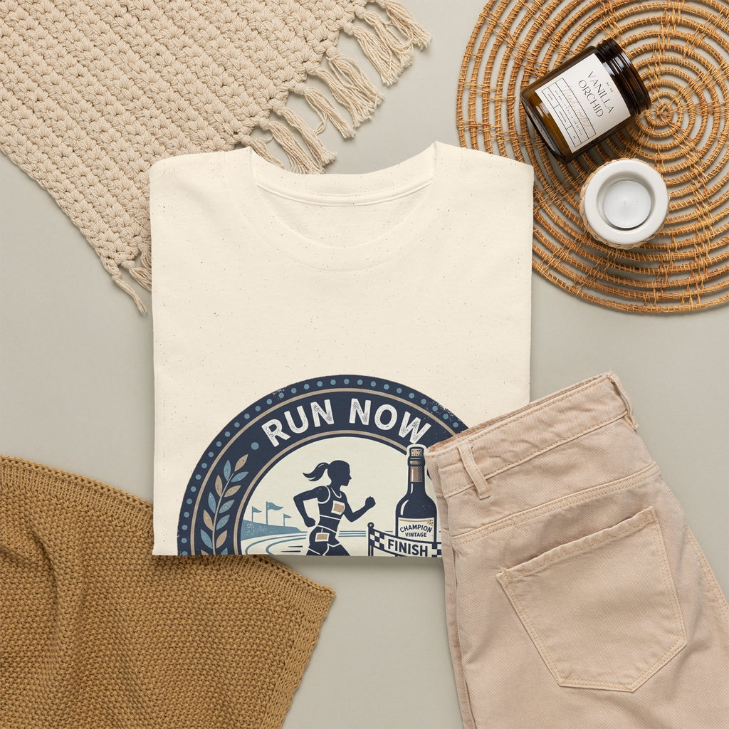 Run Now Wine Later T-Shirt — Funny Runner Wine Shirt for Runners & Wine Lovers