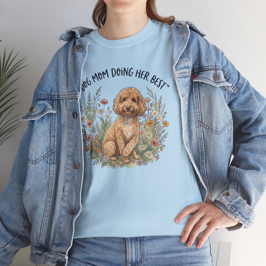 Dog Mom Tee — "Dog Mom Doing Her Best" Floral Goldendoodle Shirt