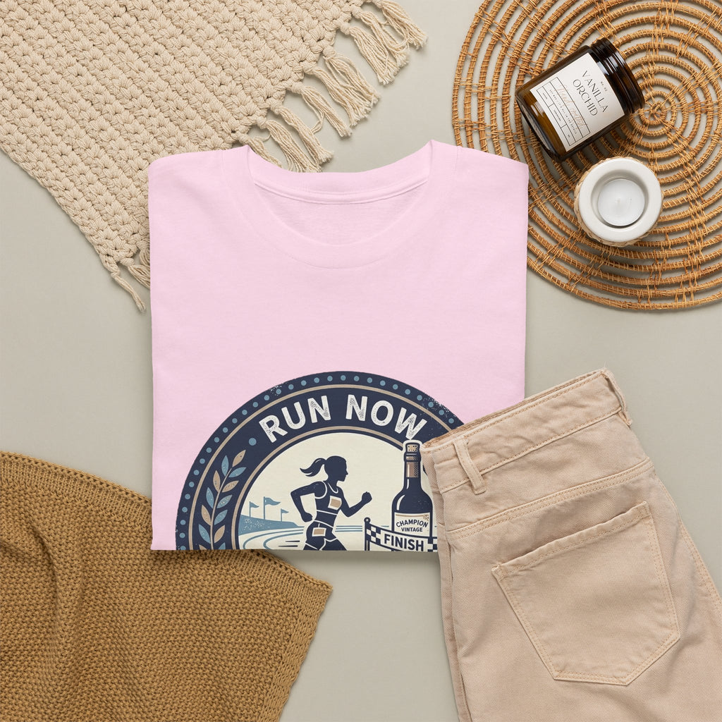 Run Now Wine Later T-Shirt — Funny Runner Wine Shirt for Runners & Wine Lovers