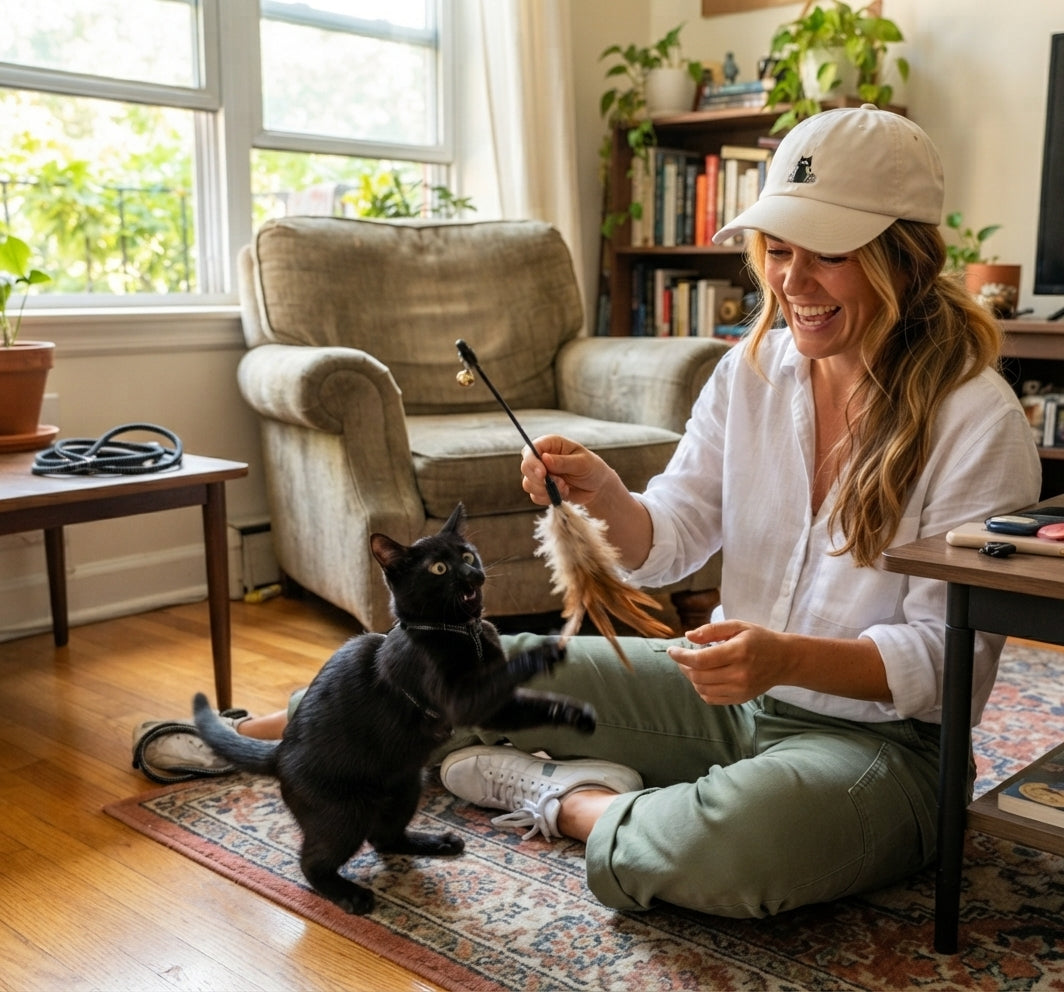 Embroidered Black Cat Dad Cap — Minimal Cute Cat Hat