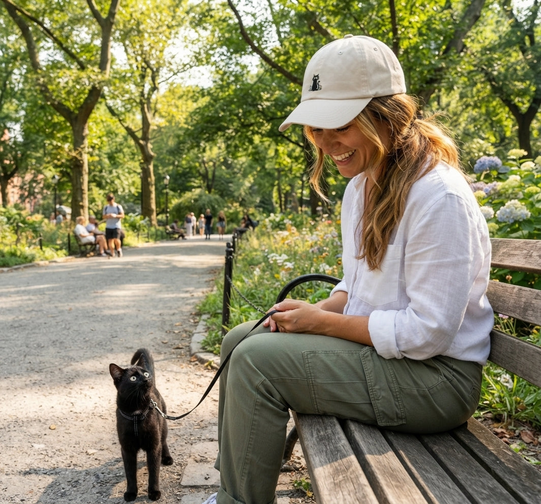 Embroidered Black Cat Dad Cap — Minimal Cute Cat Hat