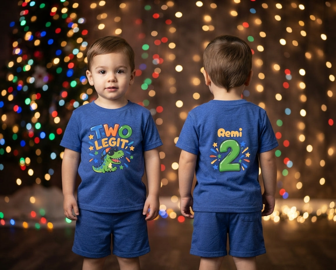 2nd Birthday Toddler Shirt – TWO LEGIT Dino Tee | Personalized