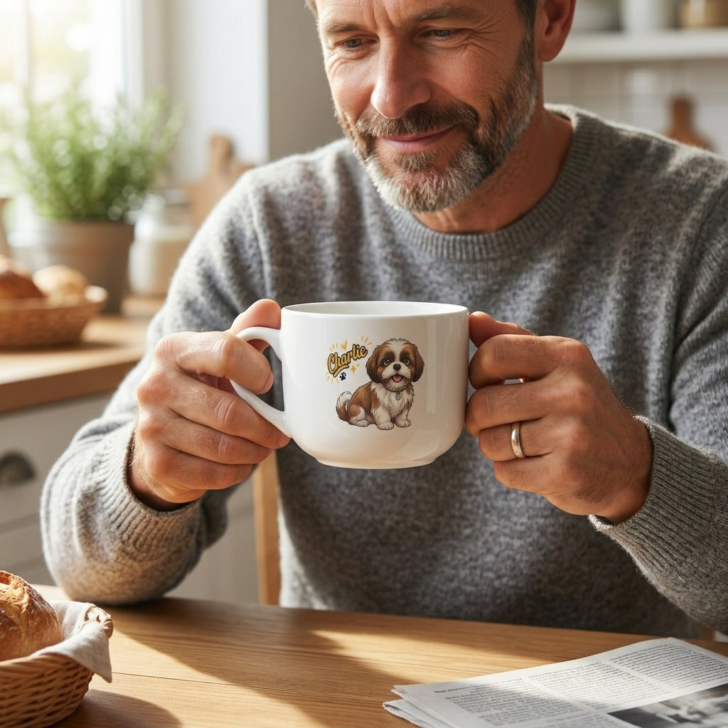 Personalized Pet Mug - Custom Dog & Cat Illustration | 25oz Ceramic Latte Cup (1 or 2 pets)