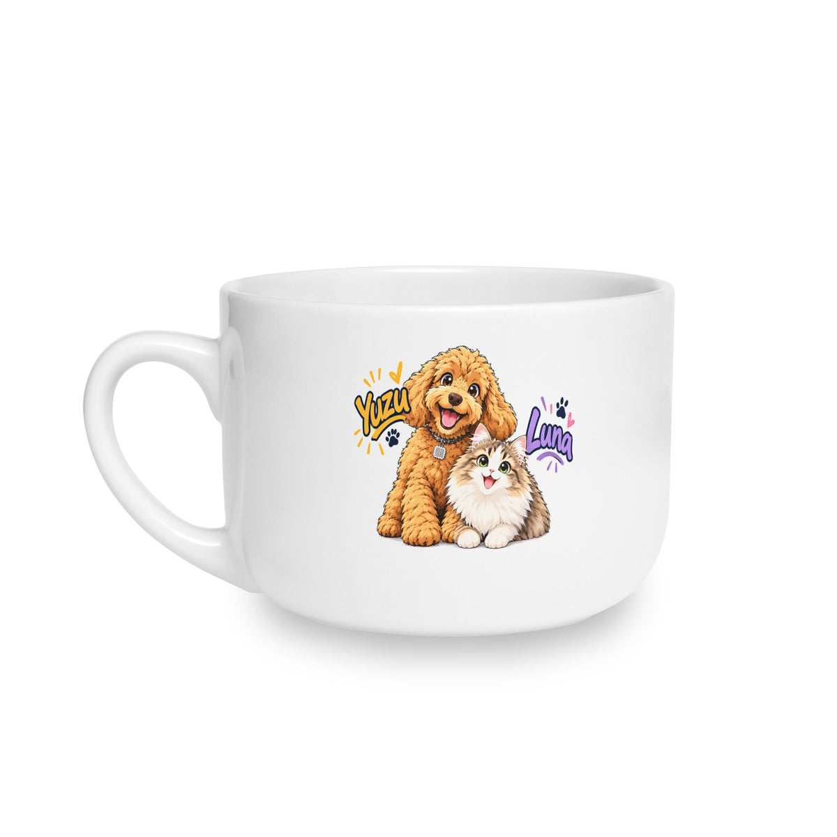 Personalized Pet Mug - Custom Dog & Cat Illustration | 25oz Ceramic Latte Cup (1 or 2 pets)