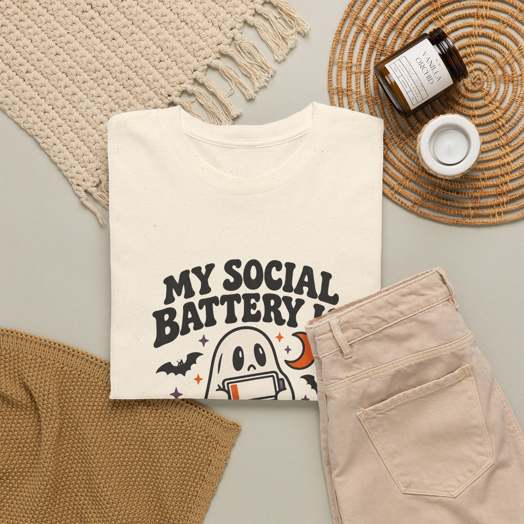 Funny Halloween T-Shirt - My Social Battery's Haunted Ghost Tee | Introvert Gift