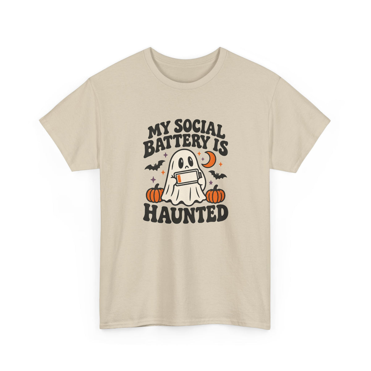 Funny Halloween T-Shirt - My Social Battery's Haunted Ghost Tee | Introvert Gift
