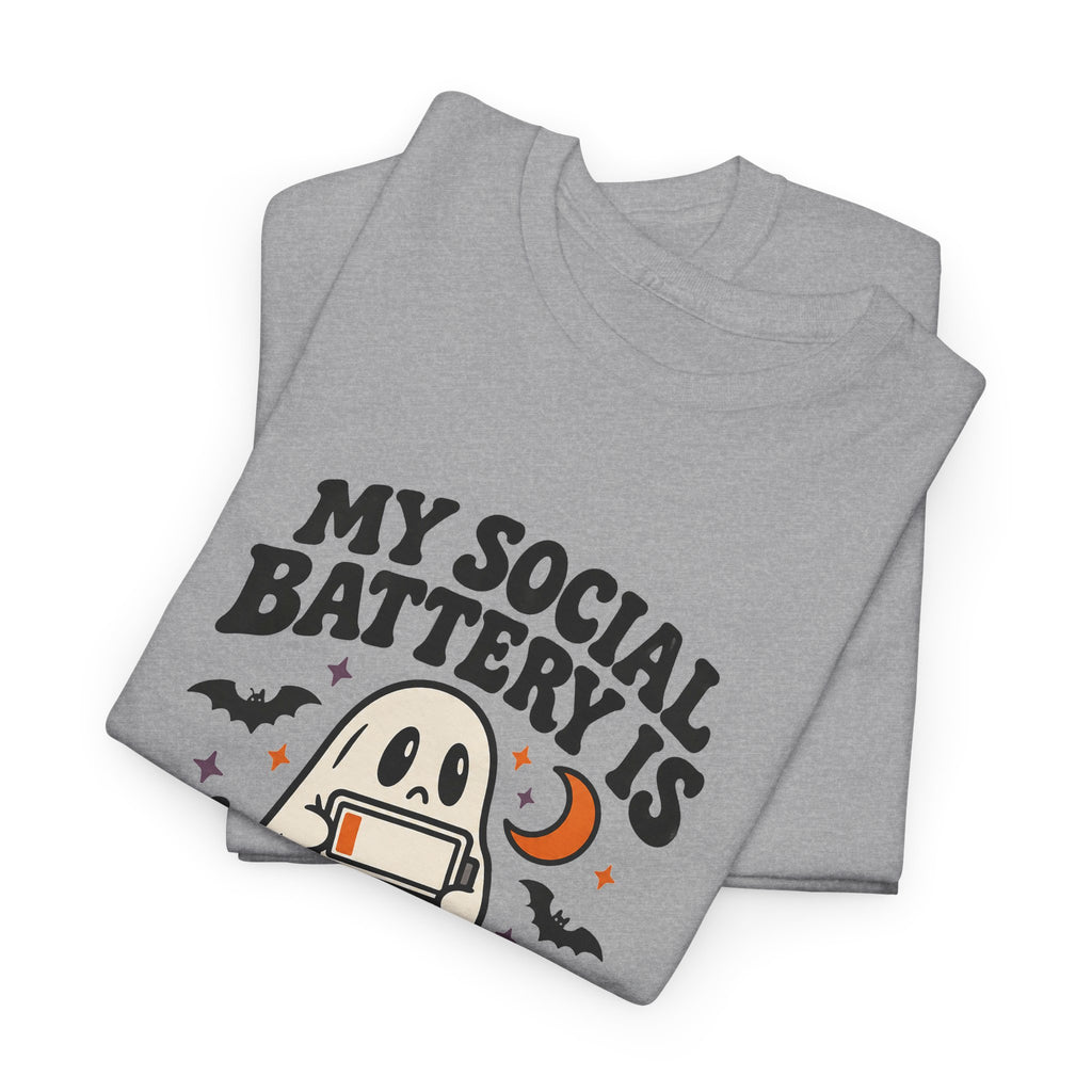 Funny Halloween T-Shirt - My Social Battery's Haunted Ghost Tee | Introvert Gift