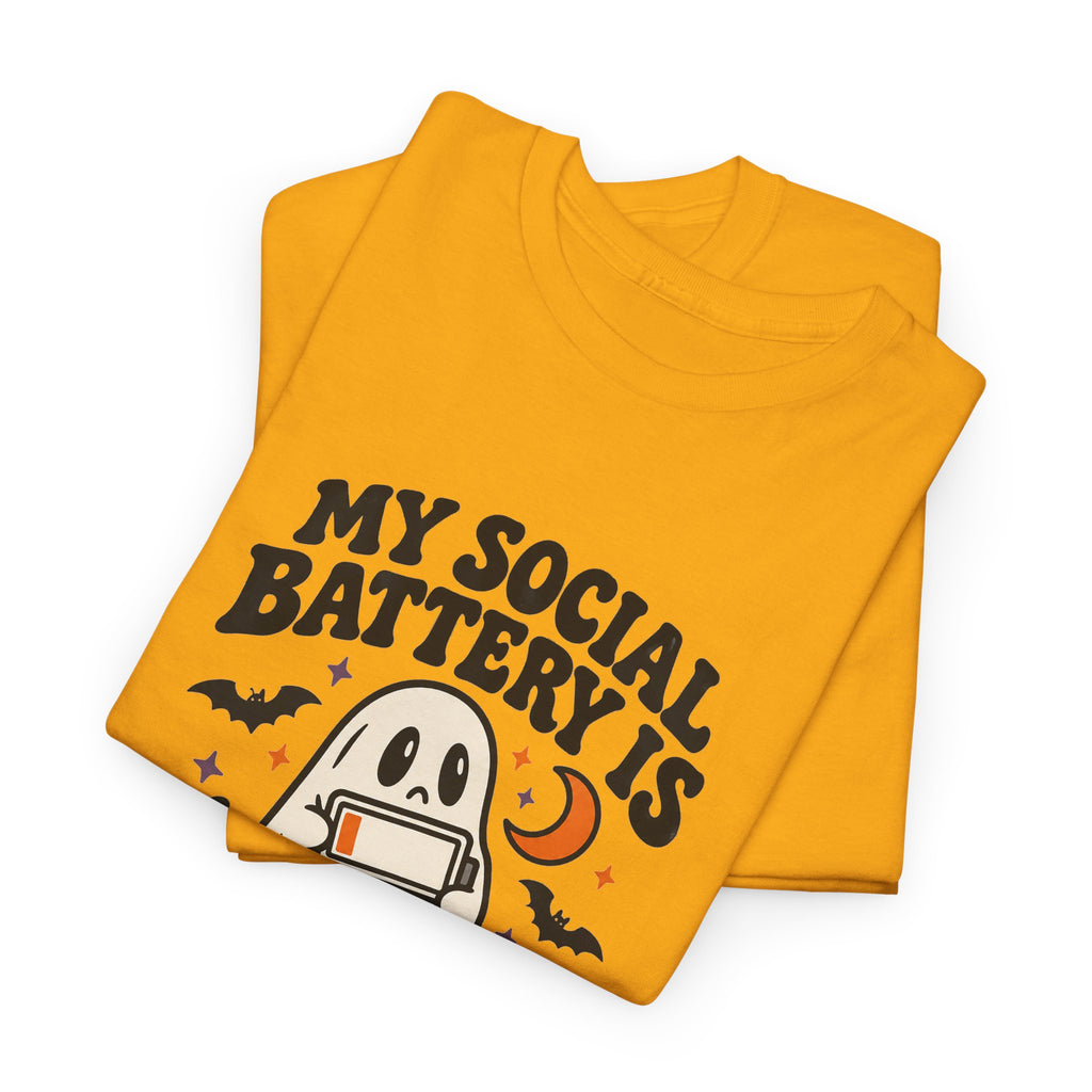Funny Halloween T-Shirt - My Social Battery's Haunted Ghost Tee | Introvert Gift