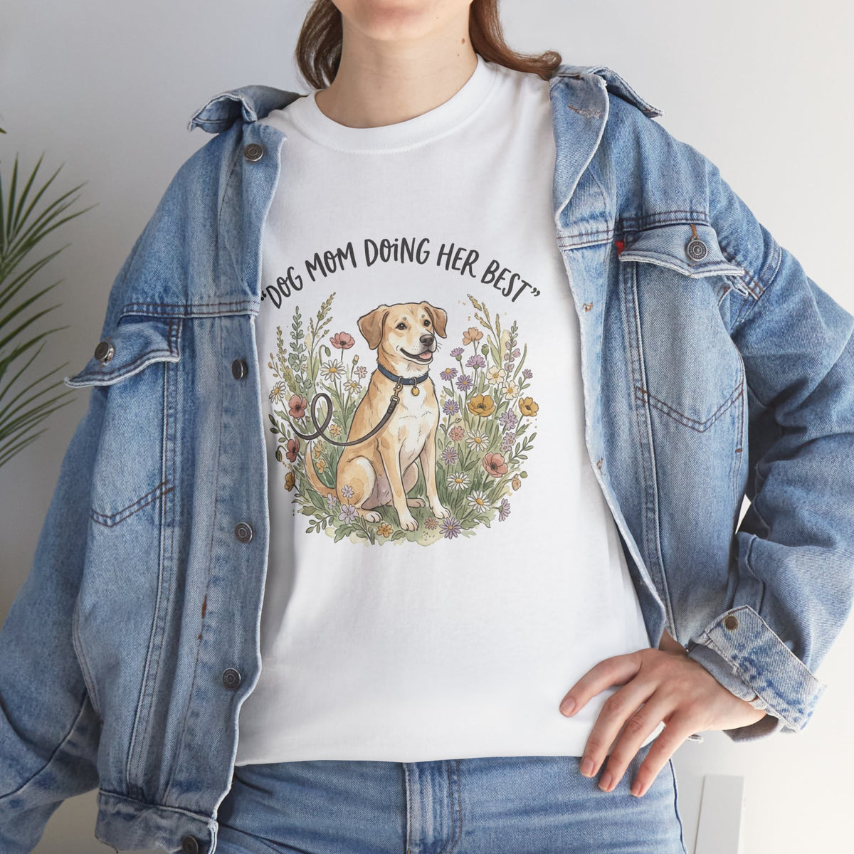 Dog Mom Tee — "Dog Mom Doing Her Best" Floral Labrador Shirt