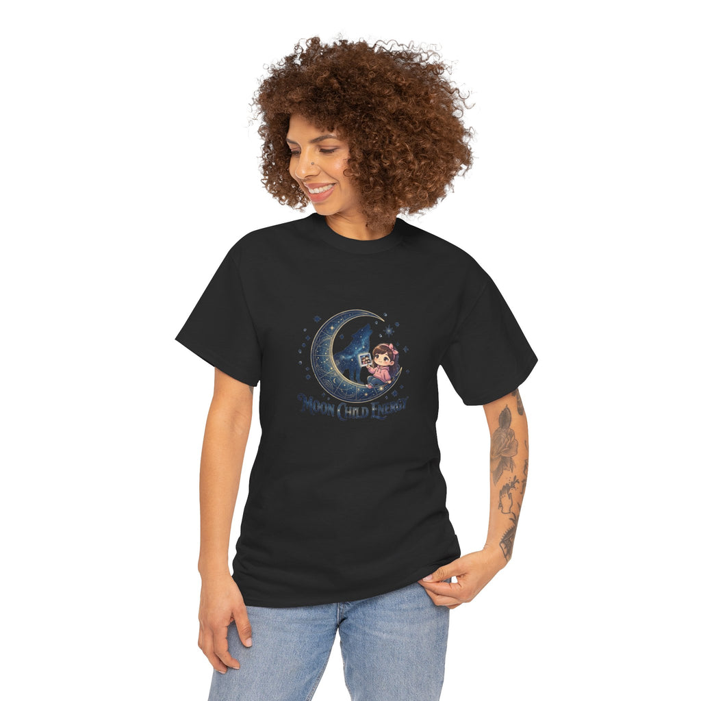 Moon Child Energy T-Shirt — Cute Wolf & Moon Graphic Tee