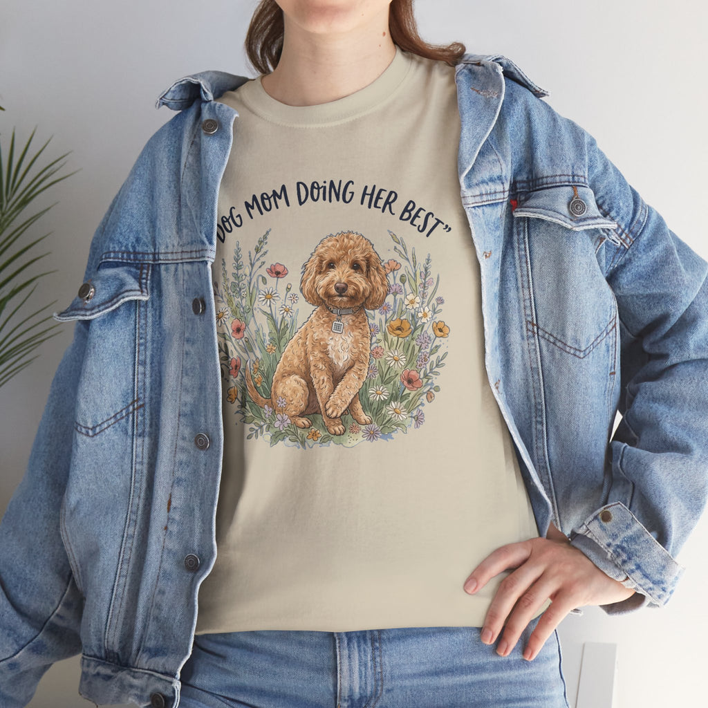 Dog Mom Tee — "Dog Mom Doing Her Best" Floral Goldendoodle Shirt