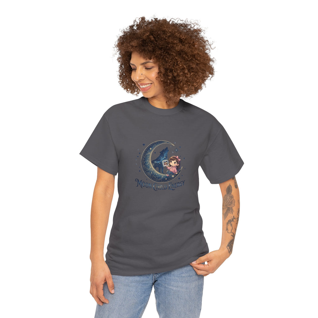Moon Child Energy T-Shirt — Cute Wolf & Moon Graphic Tee