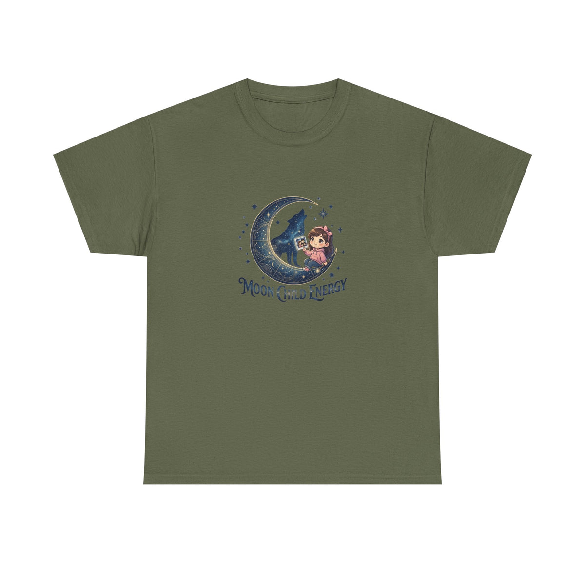Moon Child Energy T-Shirt — Cute Wolf & Moon Graphic Tee