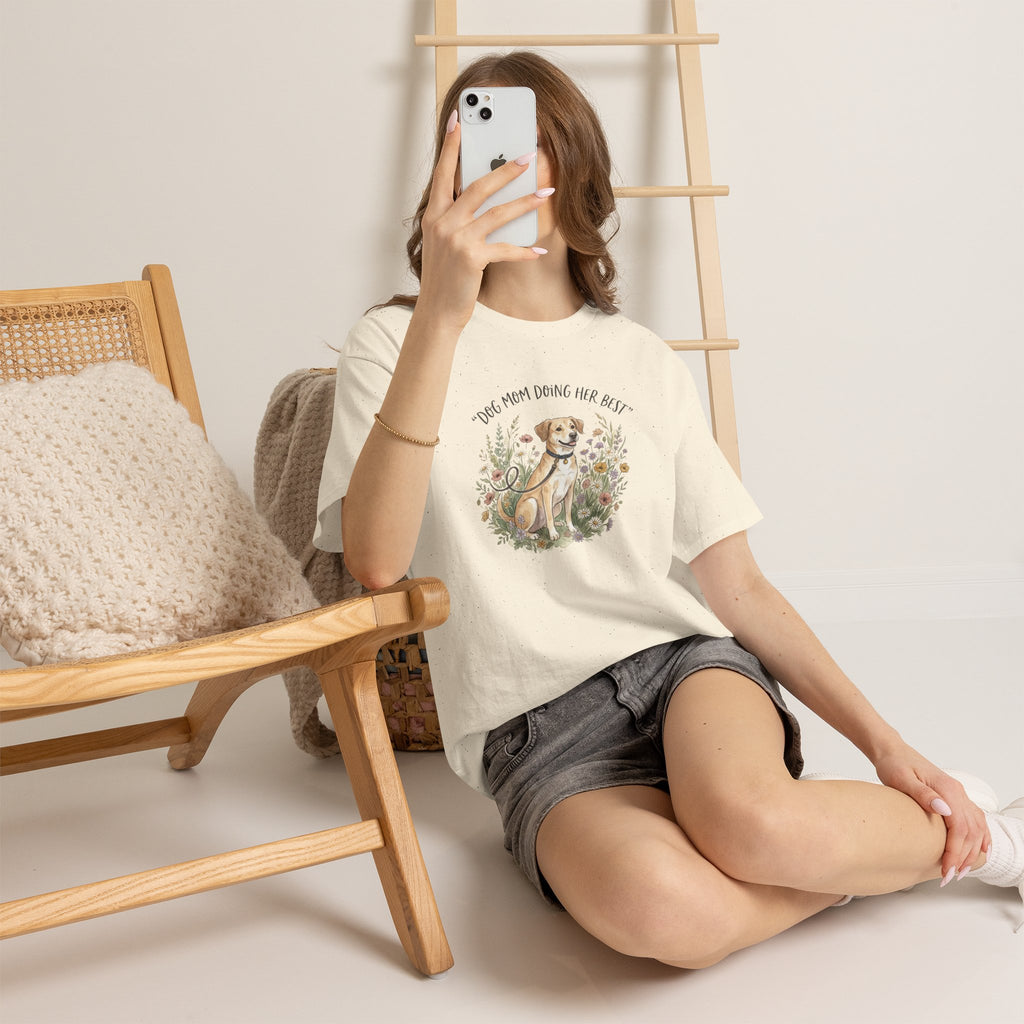Dog Mom Tee — "Dog Mom Doing Her Best" Floral Labrador Shirt