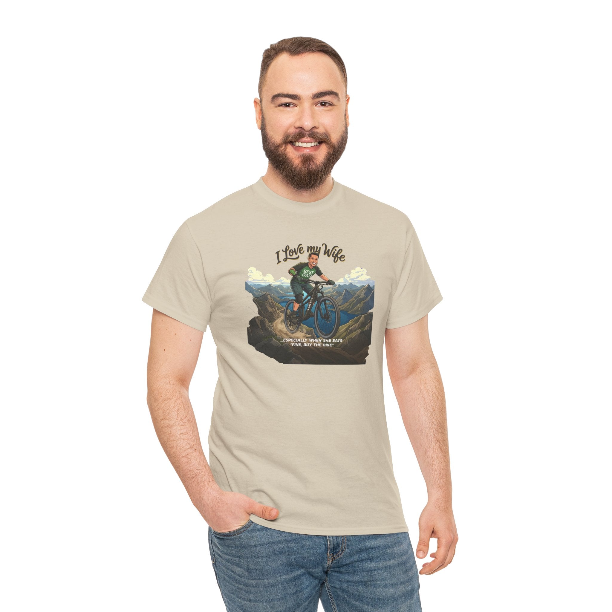 I Love My Wife Mountain Bike T-Shirt – Personalized - Funny MTB Husband Cycling Shirt Gift for Dad