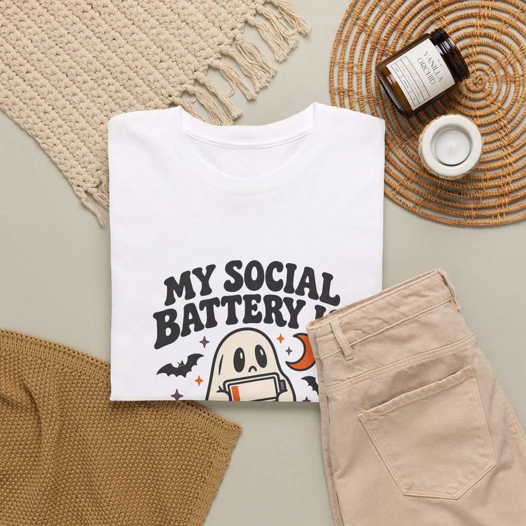 Funny Halloween T-Shirt - My Social Battery's Haunted Ghost Tee | Introvert Gift