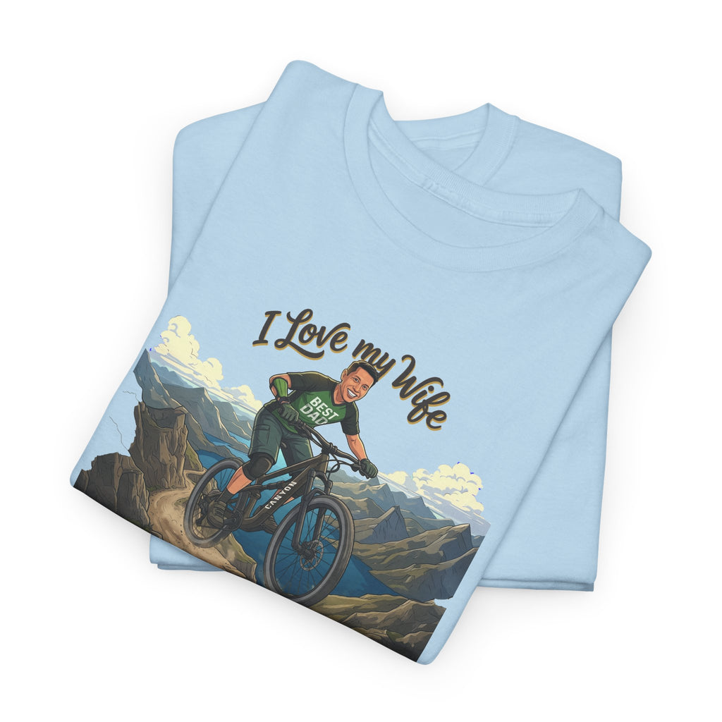 I Love My Wife Mountain Bike T-Shirt – Personalized - Funny MTB Husband Cycling Shirt Gift for Dad