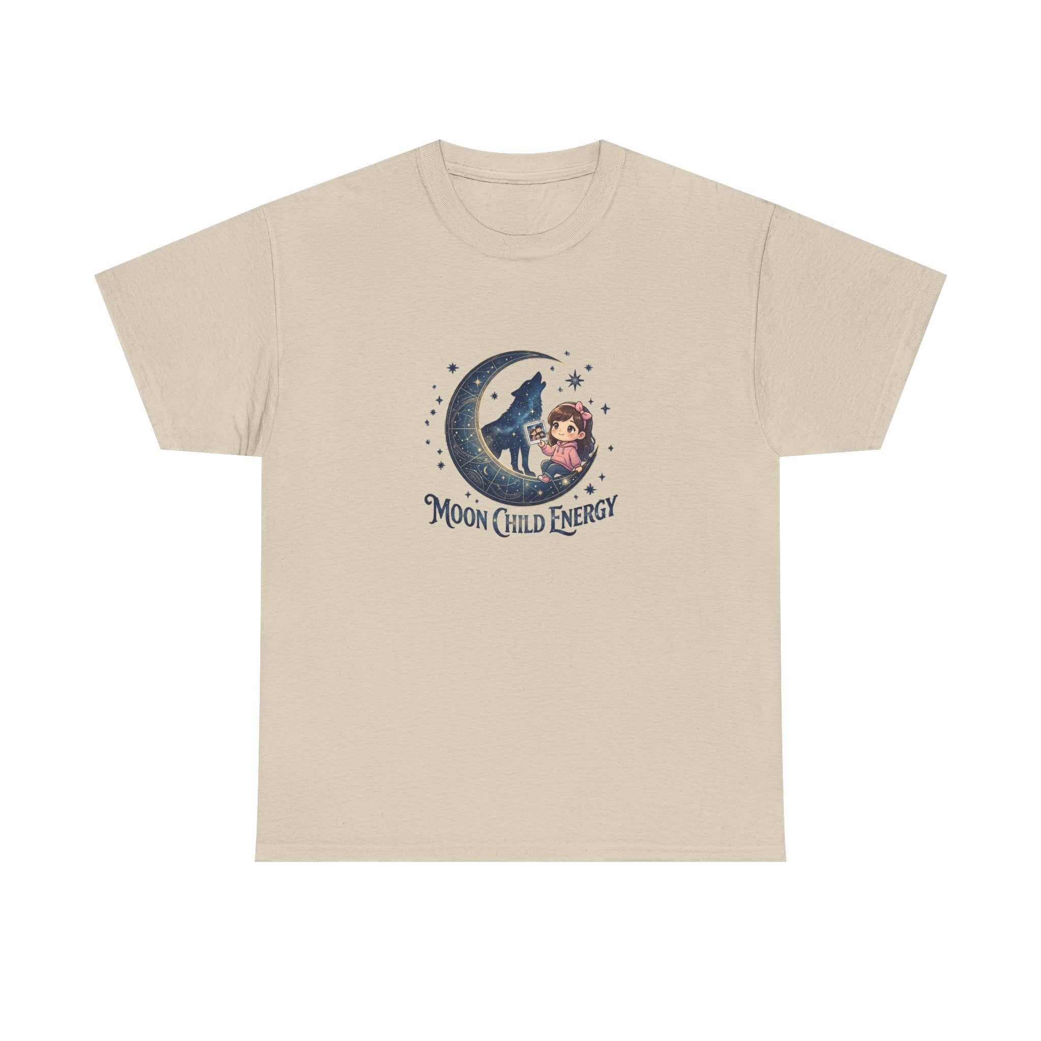 Moon Child Energy T-Shirt — Cute Wolf & Moon Graphic Tee