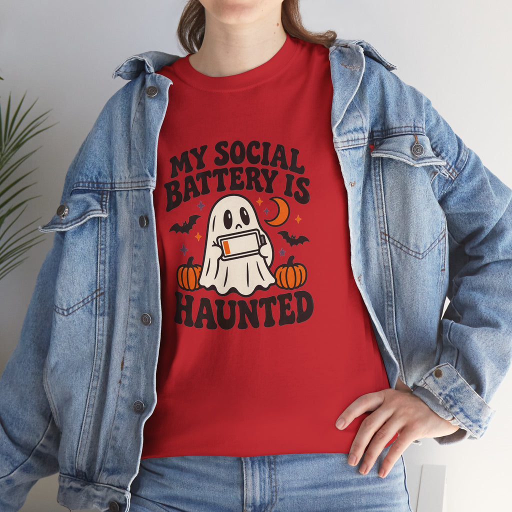 Funny Halloween T-Shirt - My Social Battery's Haunted Ghost Tee | Introvert Gift