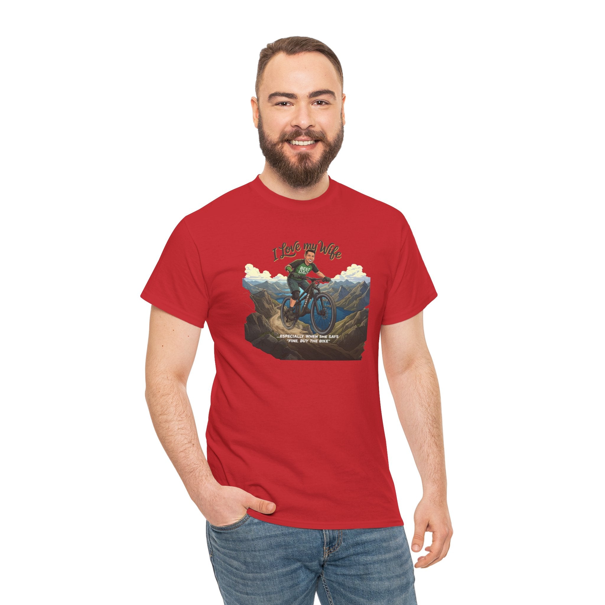 I Love My Wife Mountain Bike T-Shirt – Personalized - Funny MTB Husband Cycling Shirt Gift for Dad