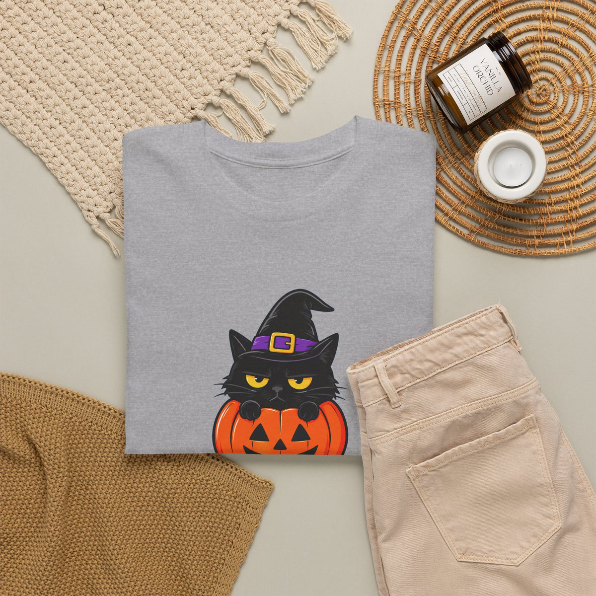 Halloween Cat T-Shirt – I’m Just Here For The Treats Pumpkin Witch Tee