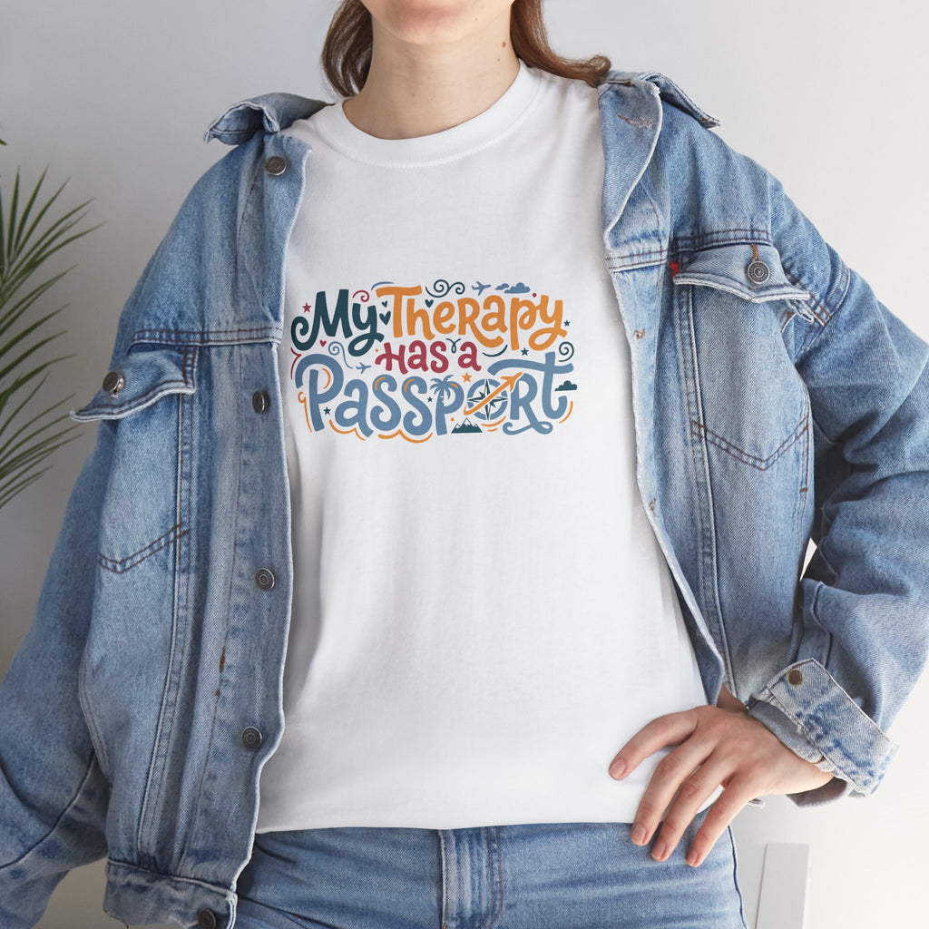 T-Shirt — "My Therapy Has a Passport" Travel Therapy Tee