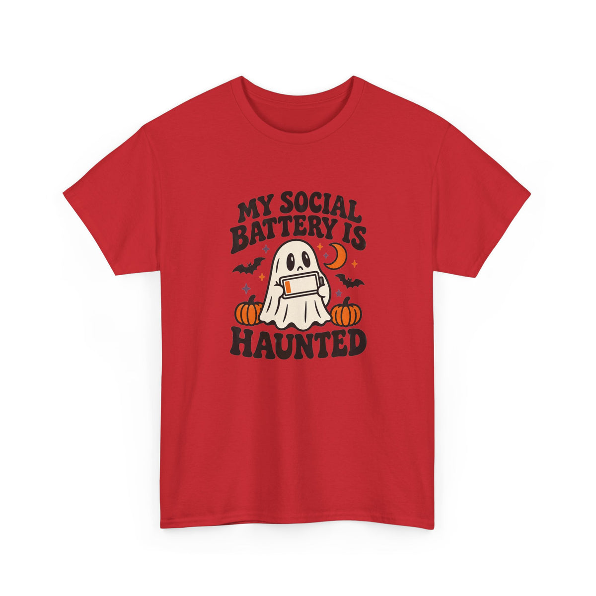 Funny Halloween T-Shirt - My Social Battery's Haunted Ghost Tee | Introvert Gift