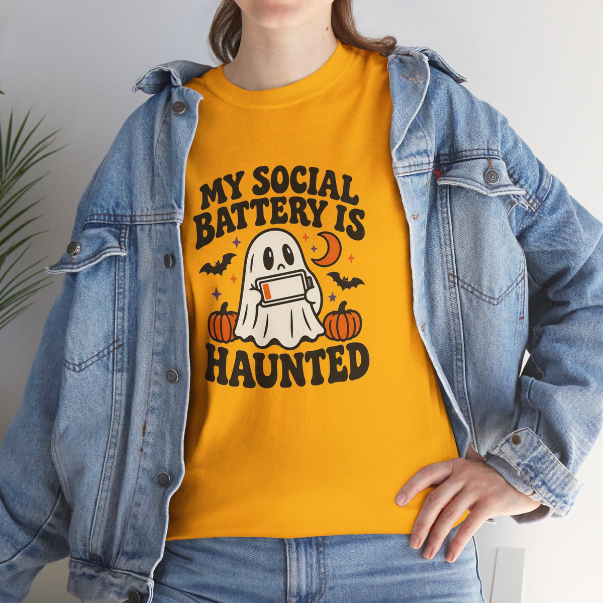 Funny Halloween T-Shirt - My Social Battery's Haunted Ghost Tee | Introvert Gift