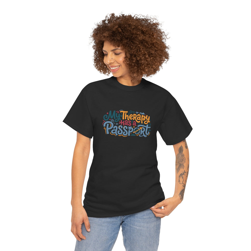 T-Shirt — "My Therapy Has a Passport" Travel Therapy Tee