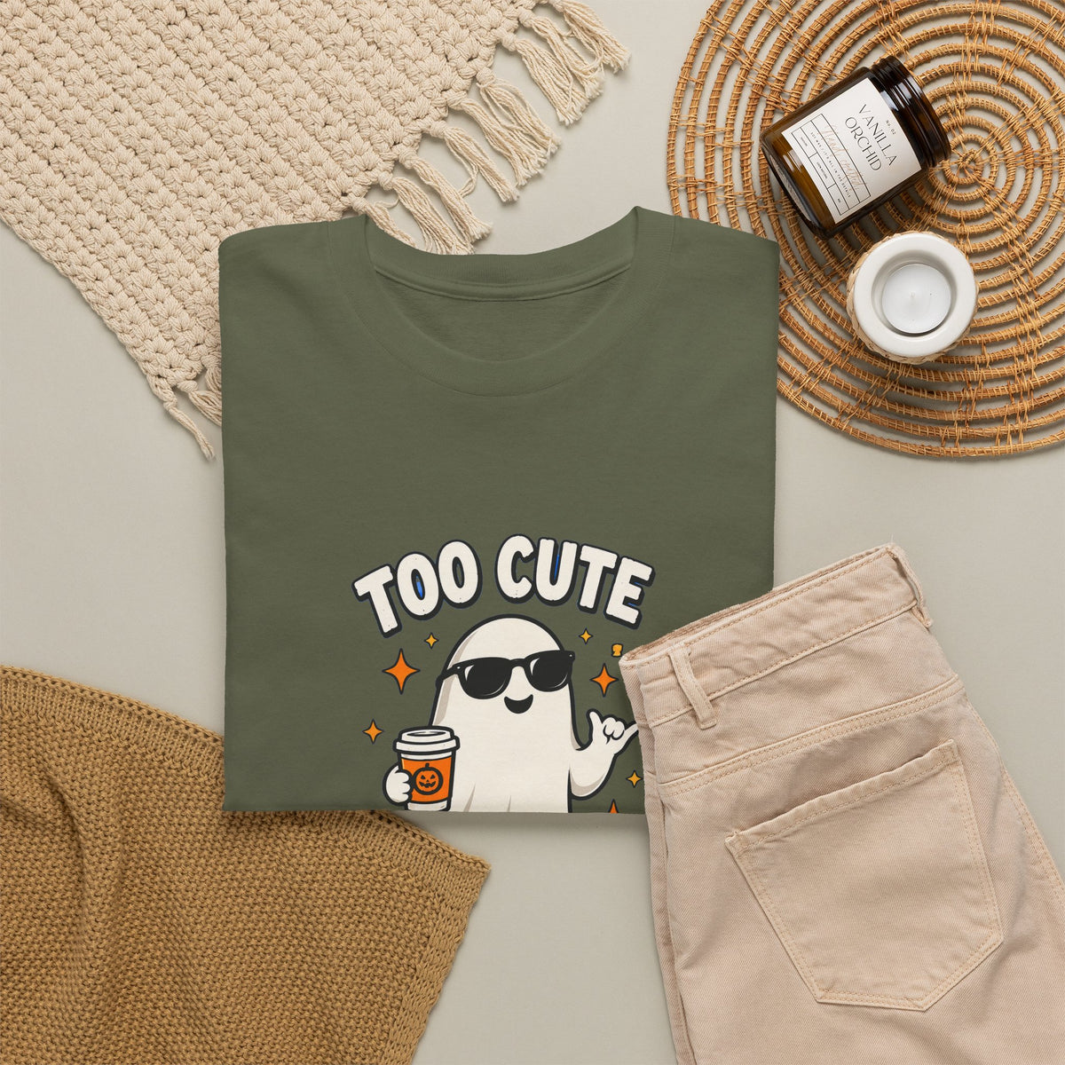 Too Cute To Spook Halloween Shirt – Ghost Coffee Cup Tee | Cute Fall Gift