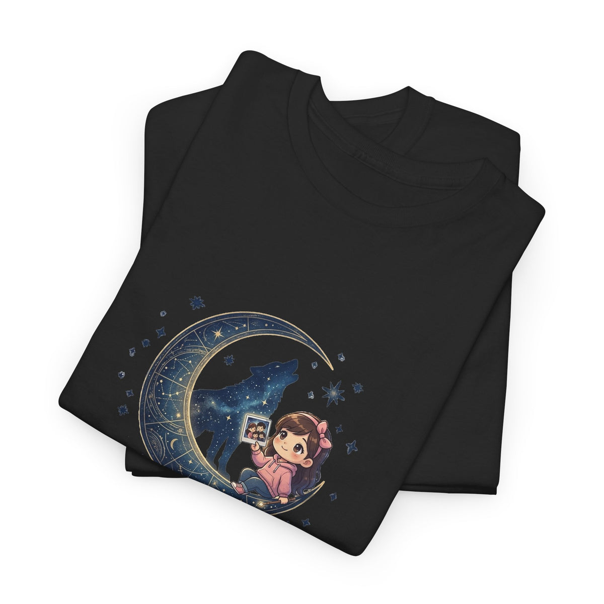 Moon Child Energy T-Shirt — Cute Wolf & Moon Graphic Tee