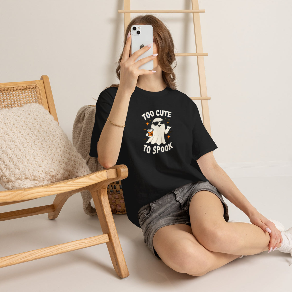 Too Cute To Spook Halloween Shirt – Ghost Coffee Cup Tee | Cute Fall Gift